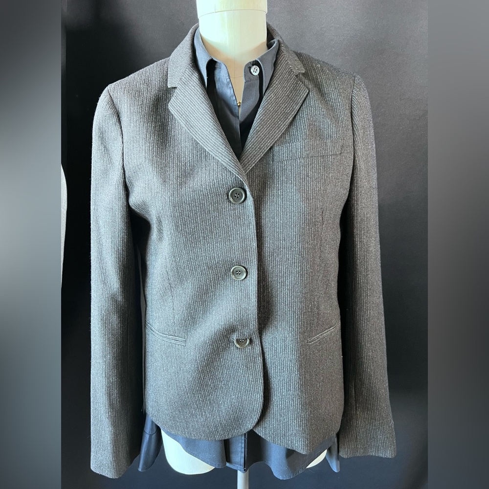 Theory size 10 Wool Blend 3 Button Blazer Suit Jacket Black GrayTweed excellent